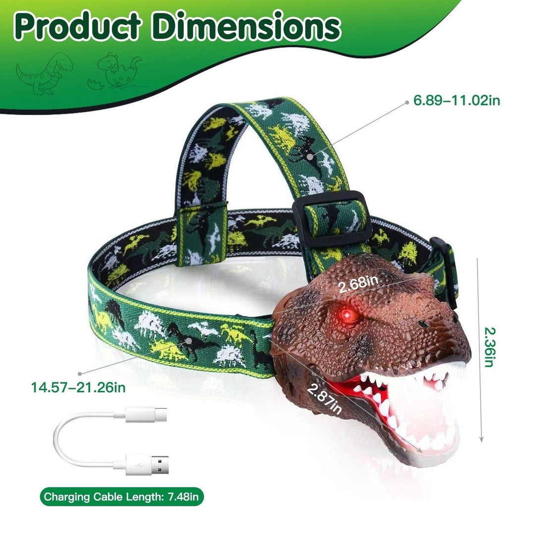 Dinosaur Headlamp Kids Headlight Dinosaur Flashlight with Realistic Roar Sound 4 Modes Adjustable Headband Kid Camping Image 6