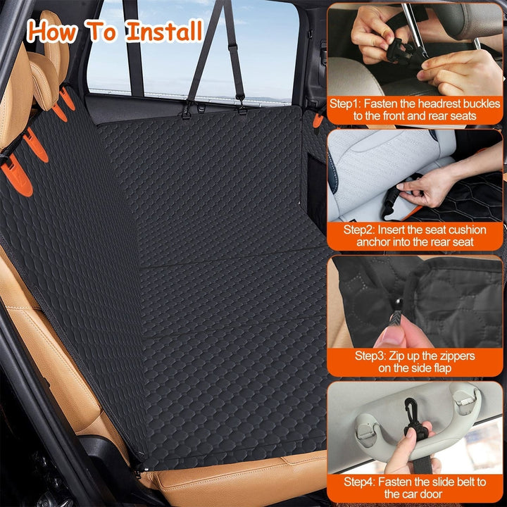 Dog Car Back Seat Cover With Zipper Mesh Window Storage Bags Waterproof 600D Oxford Cloth Car Seat Protector With Slide Image 7