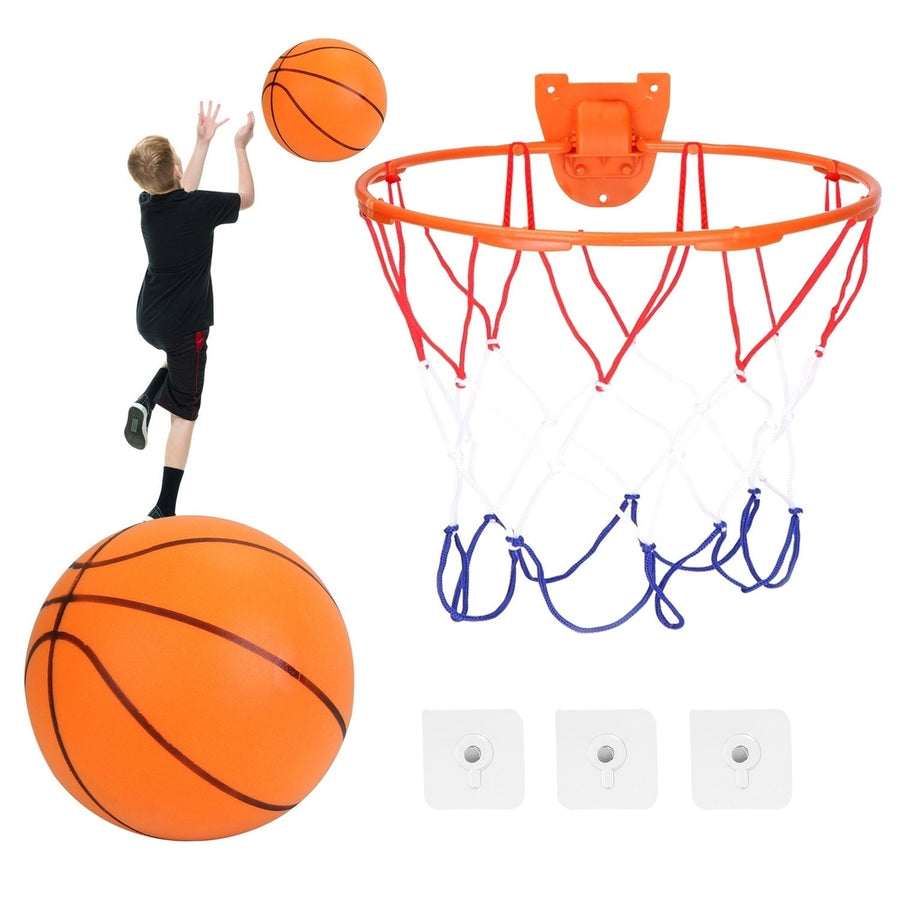 Silent Basketball with Ball Hoop Foam Bouncing Silent Basketball Uncoated High Density Foam Ball Indoor Low Noise Image 1