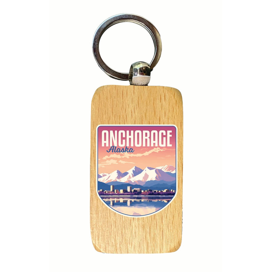 Anchorage Alaska Aesthetic Cityscape Design Souvenir 2.5x1-Inch Souvenir Wooden Keychain Image 1