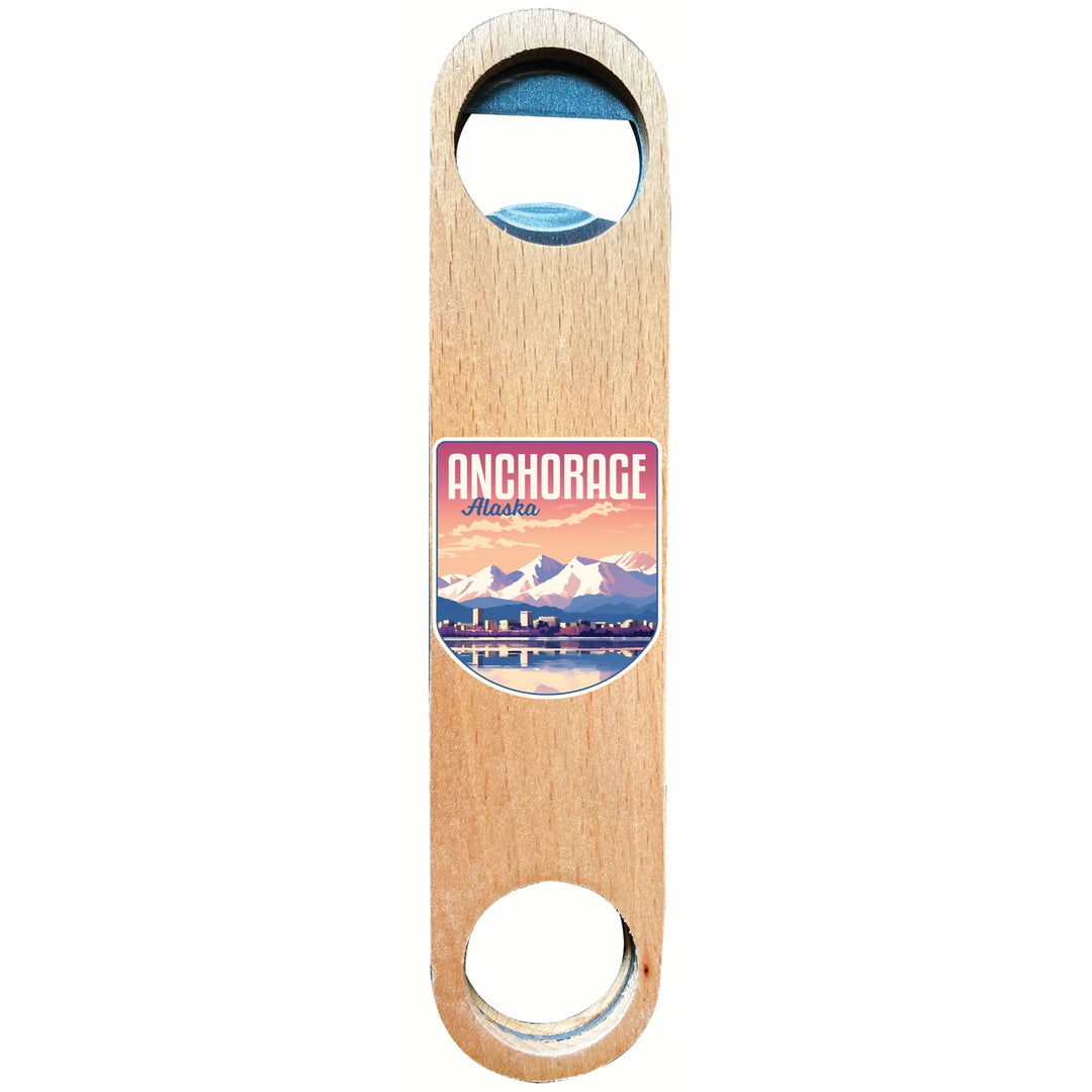 Anchorage Alaska Aesthetic Cityscape Design Souvenir Wooden Bottle Opener Image 1