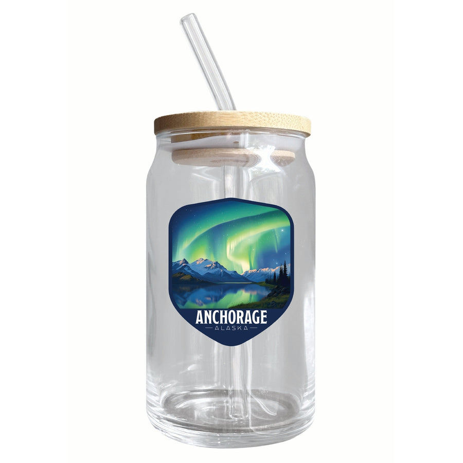 Anchorage Alaska Aurora Borealis Design Souvenir 12 oz Beer Can Glass Image 1