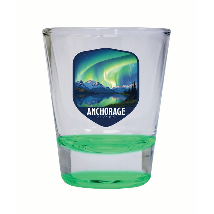 Anchorage Alaska Aurora Borealis Design Souvenir 2 Ounce Shot Glass Round Image 2