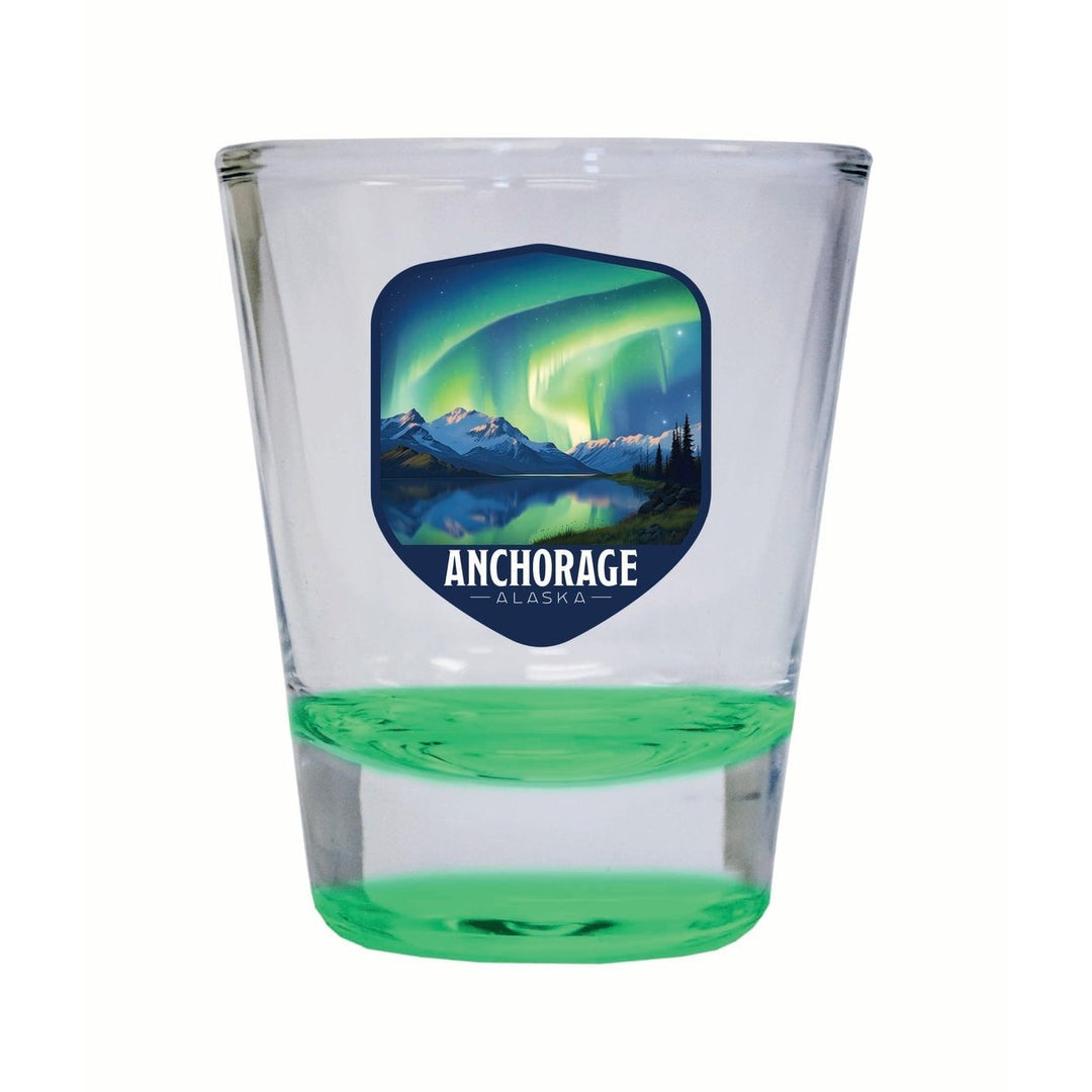 Anchorage Alaska Aurora Borealis Design Souvenir 2 Ounce Shot Glass Round Image 1