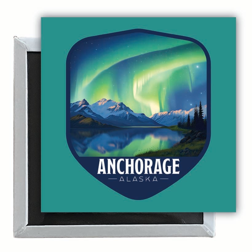 Anchorage Alaska Aurora Borealis Design Souvenir 2.5 x 2.5-Inch Fridge Magnet Image 1