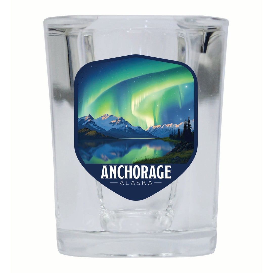 Anchorage Alaska Aurora Borealis Design Souvenir 2 Ounce Shot Glass Square Image 1