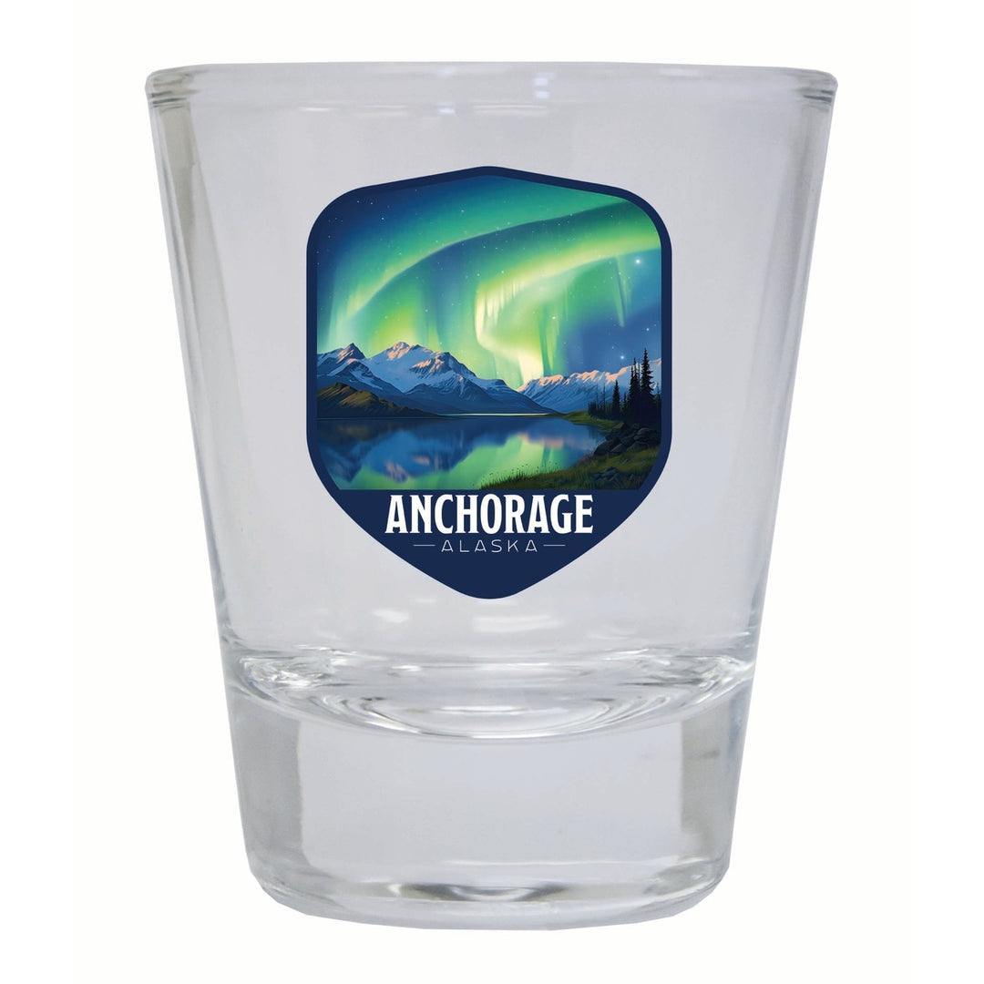 Anchorage Alaska Aurora Borealis Design Souvenir 2 Ounce Shot Glass Round Image 4