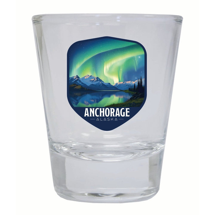 Anchorage Alaska Aurora Borealis Design Souvenir 2 Ounce Shot Glass Round Image 1