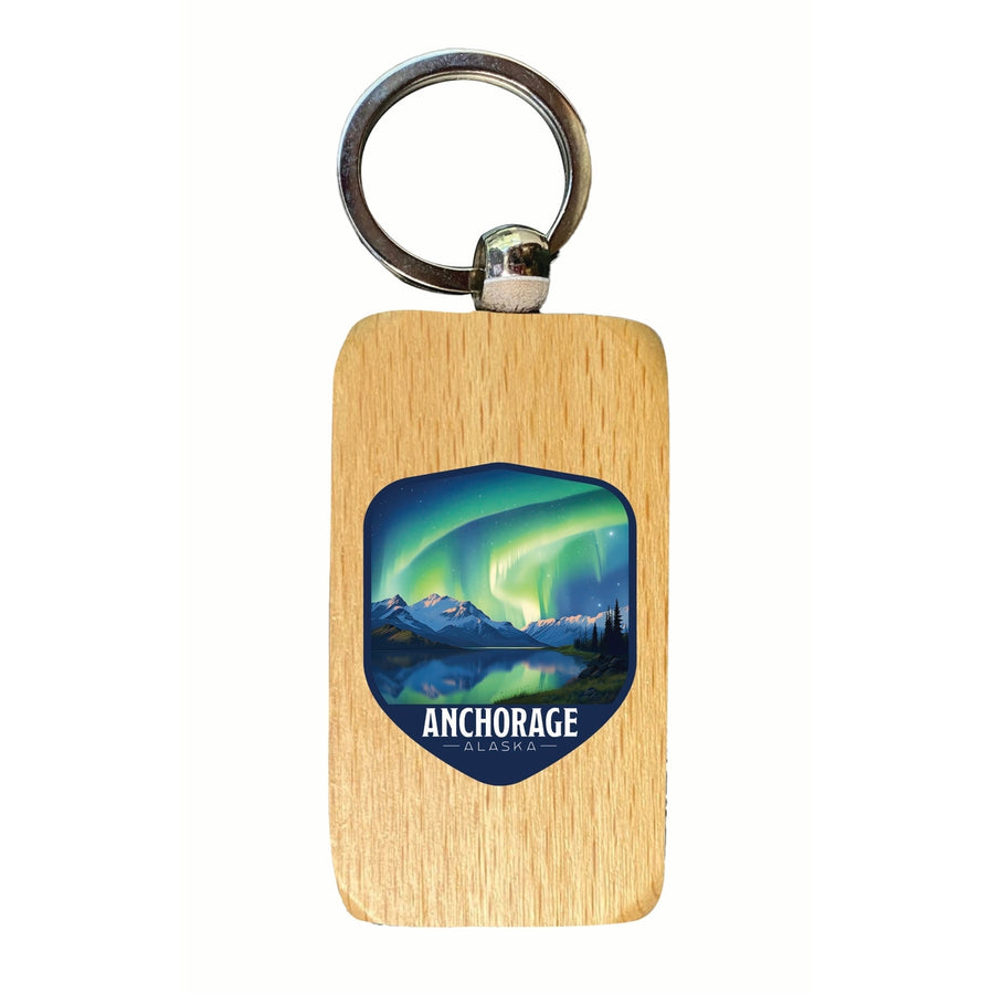 Anchorage Alaska Aurora Borealis Design Souvenir 2.5x1-Inch Souvenir Wooden Keychain Image 1