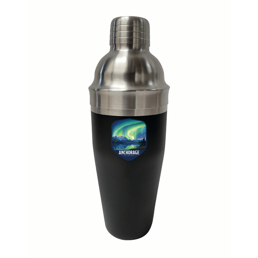 Anchorage Alaska Aurora Borealis Design Souvenir 24 oz Stainless Steel Cocktail Shaker Black Image 1