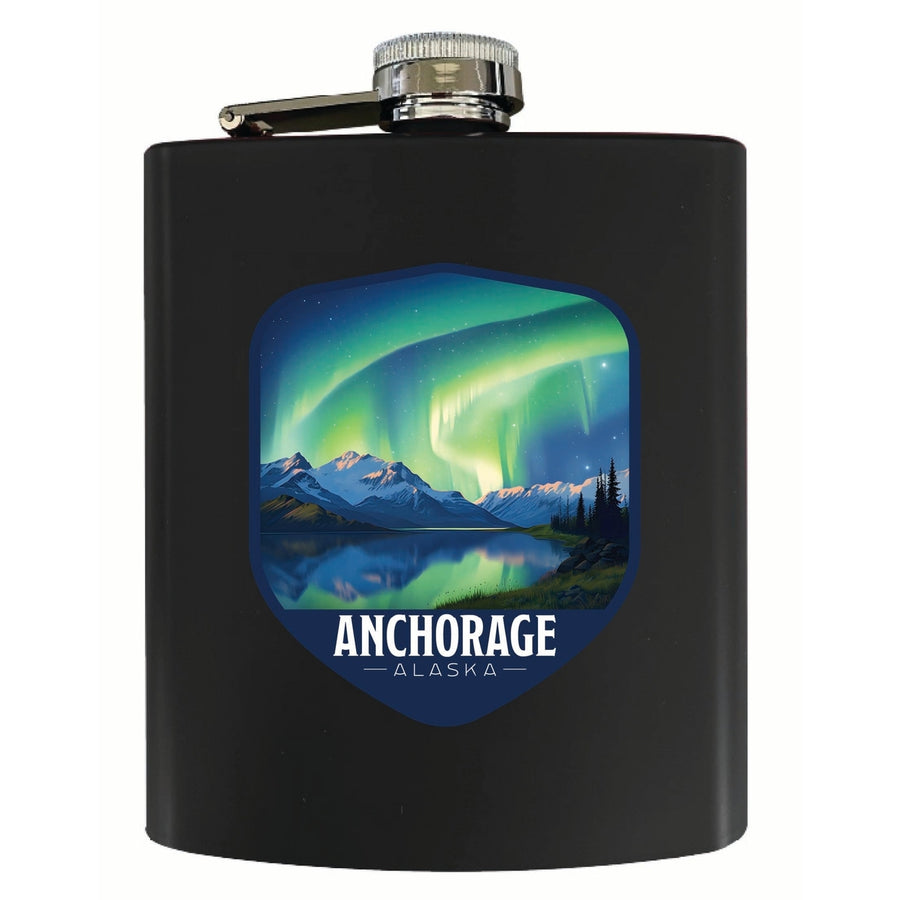 Anchorage Alaska Aurora Borealis Design Souvenir 7 oz Steel Flask Matte Finish Image 1