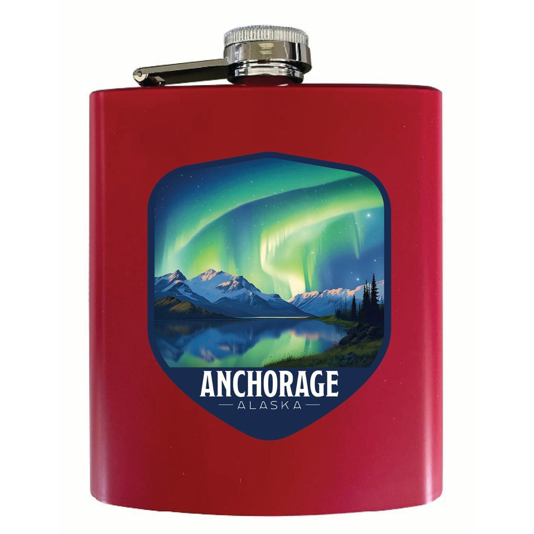 Anchorage Alaska Aurora Borealis Design Souvenir 7 oz Steel Flask Matte Finish Image 2