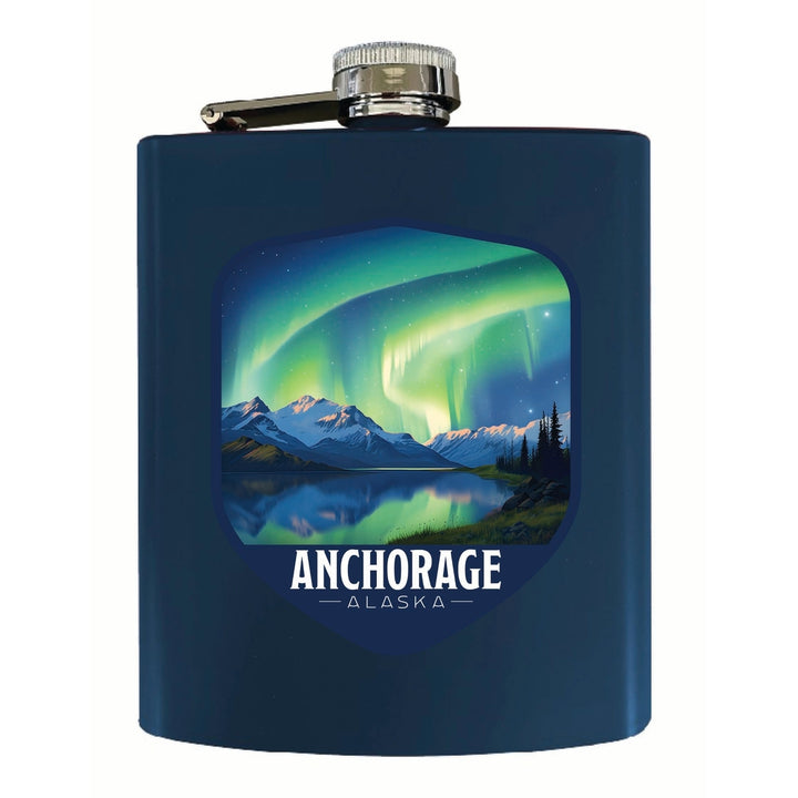 Anchorage Alaska Aurora Borealis Design Souvenir 7 oz Steel Flask Matte Finish Image 3