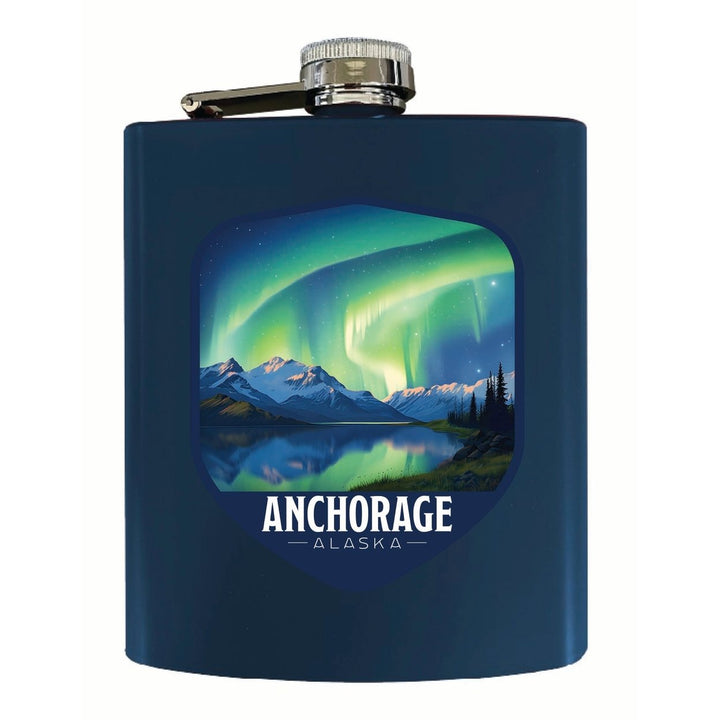 Anchorage Alaska Aurora Borealis Design Souvenir 7 oz Steel Flask Matte Finish Image 1