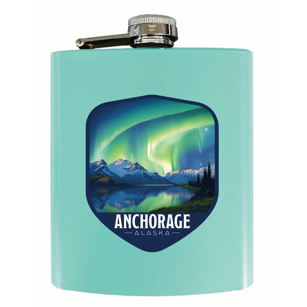 Anchorage Alaska Aurora Borealis Design Souvenir 7 oz Steel Flask Matte Finish Image 4