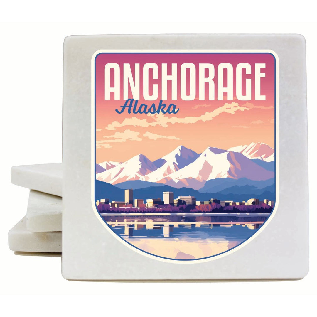 Anchorage Alaska Aesthetic Cityscape Design Souvenir 4x4-Inch Coaster Marble 4 Pack Image 1