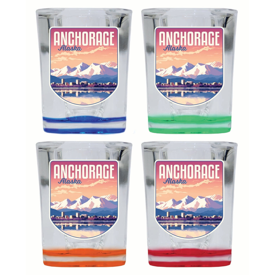 Anchorage Alaska Aesthetic Cityscape Design Souvenir 2 Ounce Shot Glass Square 4-Pack Multicolor Image 1