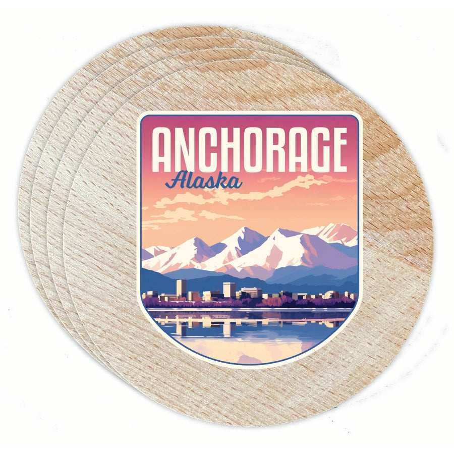 Anchorage Alaska Aesthetic Cityscape Design Souvenir Coaster Wooden 3.5 x 3.5-Inch 4 Pack Image 1