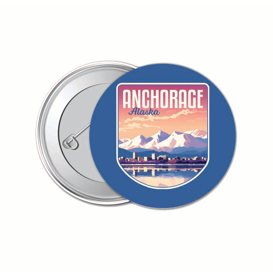 Anchorage Alaska Aesthetic Cityscape Design Souvenir Small 1-Inch Button Pin 4 Pack Image 1