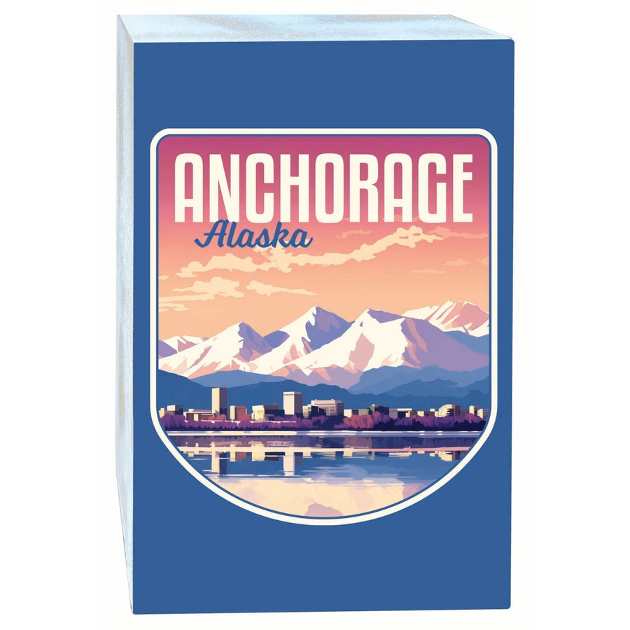 Anchorage Alaska Aesthetic Cityscape Design Souvenir Wood sign with frame 5x7 Image 1