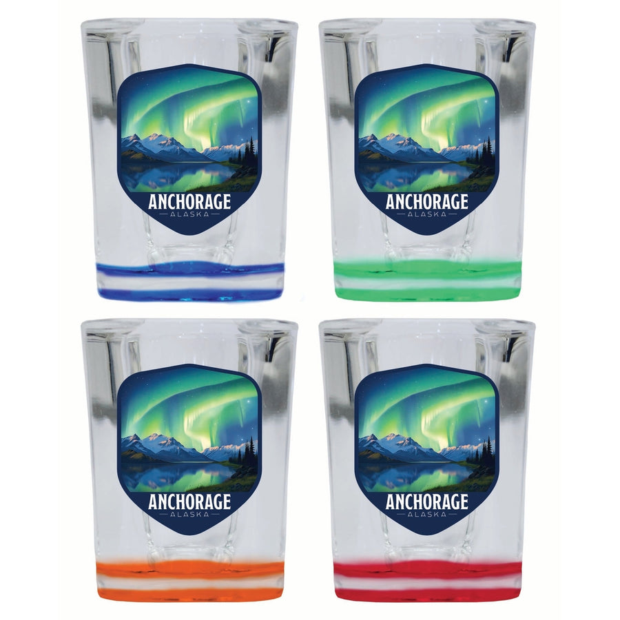 Anchorage Alaska Aurora Borealis Design Souvenir 2 Ounce Shot Glass Square 4-Pack Multicolor Image 1