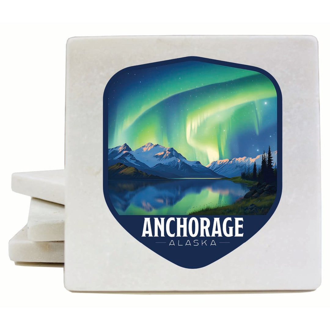 Anchorage Alaska Aurora Borealis Design Souvenir 4x4-Inch Coaster Marble 4 Pack Image 1