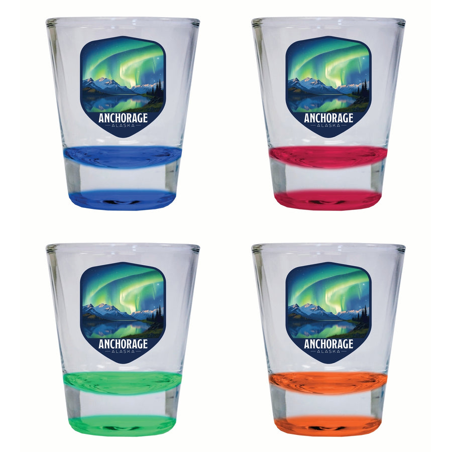 Anchorage Alaska Aurora Borealis Design Souvenir 2 Ounce Shot Glass Round 4-Pack Multicolor Image 1