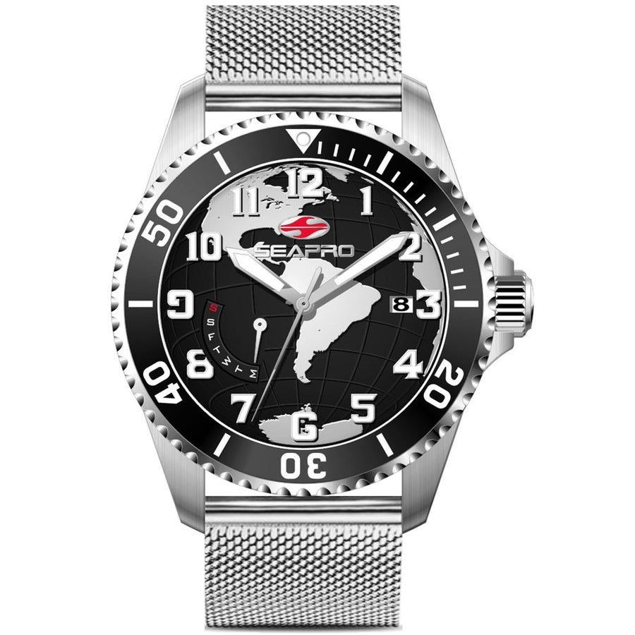 Seapro Mens Voyager Watch SP4761 Black Dial Stainless Steel Waterproof 200m Image 1