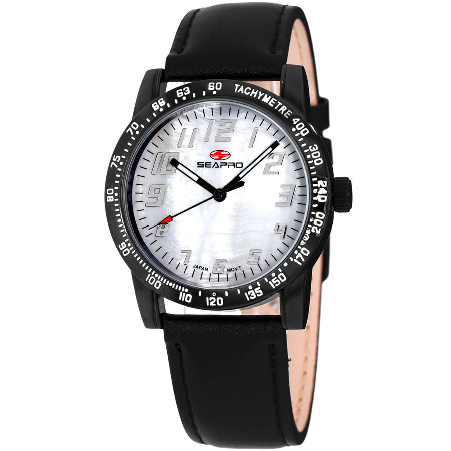 Seapro Womens Quartz White MOP Dial Watch SP5210 Alloy Case Leather Strap Image 1