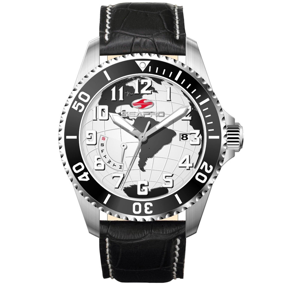 Seapro Voyager Watch SP2740 Mens White Dial Stainless Steel Leather Strap Water-Resistant Image 1