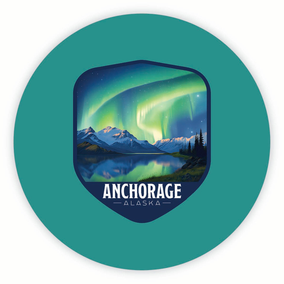 Anchorage Alaska Aurora Borealis Design Souvenir Round Fridge Magnet Image 1