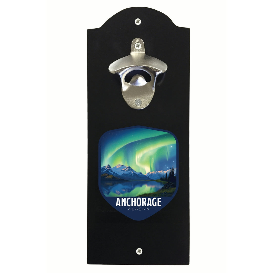 Anchorage Alaska Aurora Borealis Design Souvenir Wall mounted bottle opener Image 1