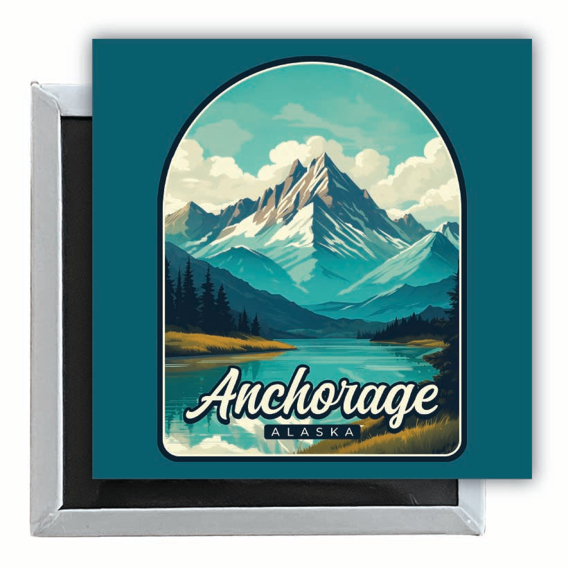 Anchorage Alaska Lake Mountain Design Souvenir 2.5 x 2.5-Inch Fridge Magnet Image 1