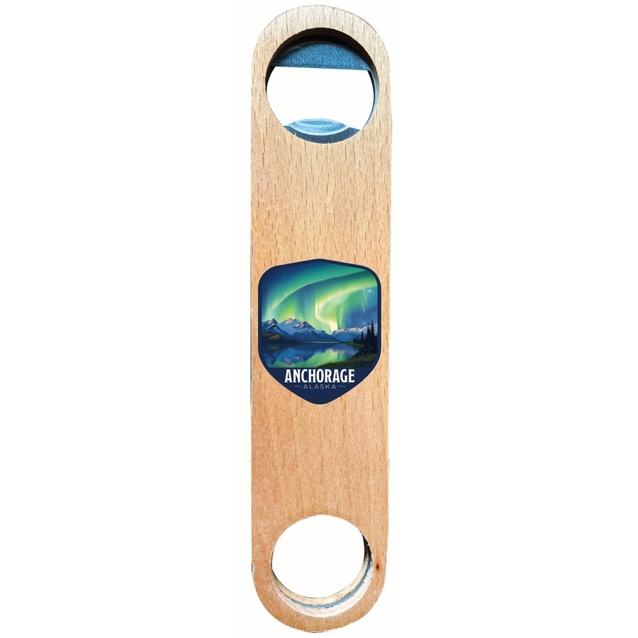 Anchorage Alaska Aurora Borealis Design Souvenir Wooden Bottle Opener Image 1