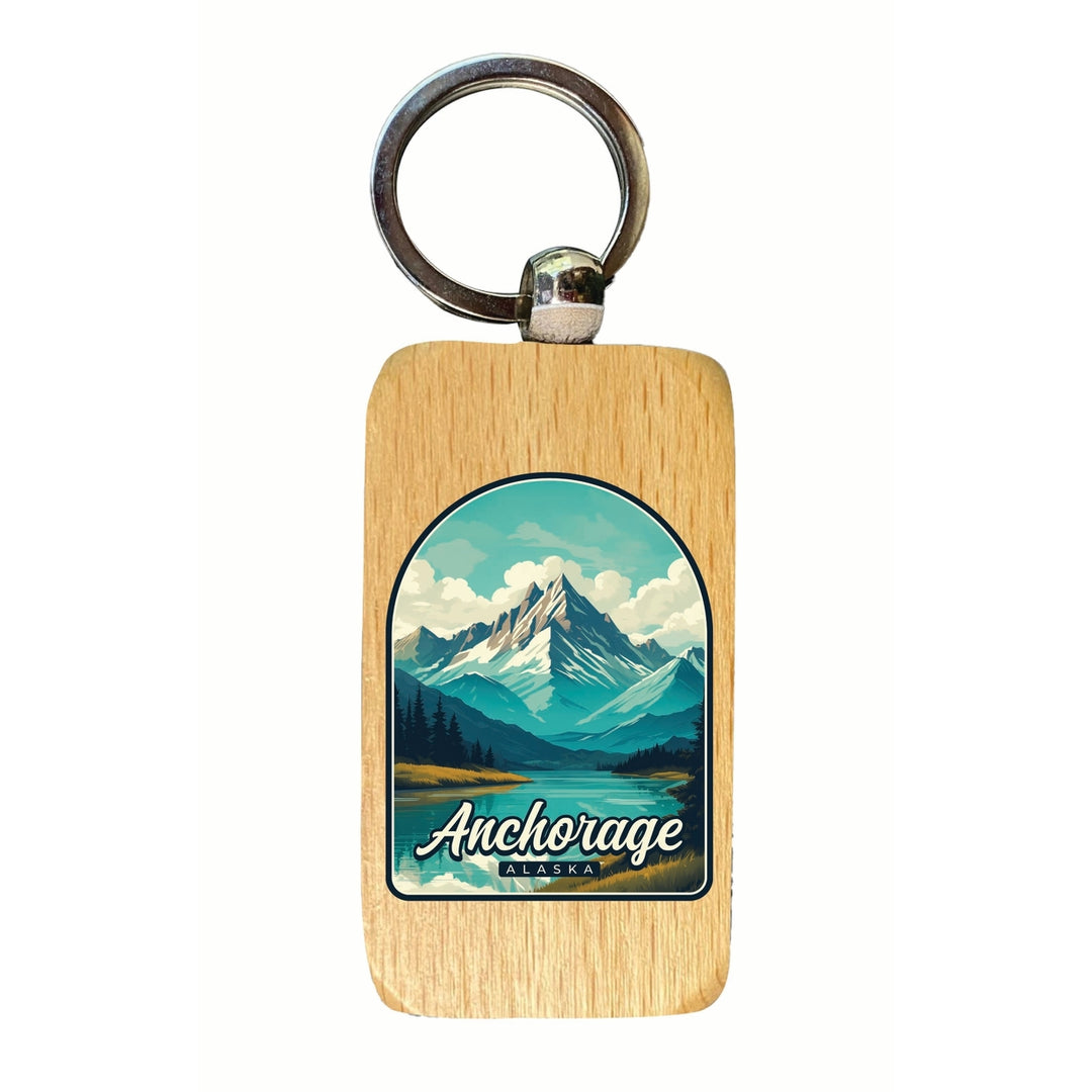 Anchorage Alaska Lake Mountain Design Souvenir 2.5x1-Inch Souvenir Wooden Keychain Image 1