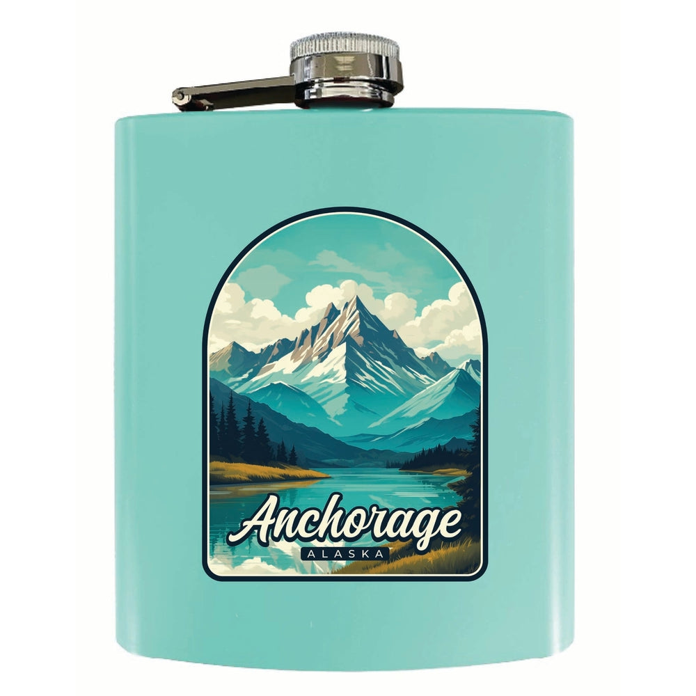 Anchorage Alaska Lake Mountain Design Souvenir 7 oz Steel Flask Matte Finish Image 2