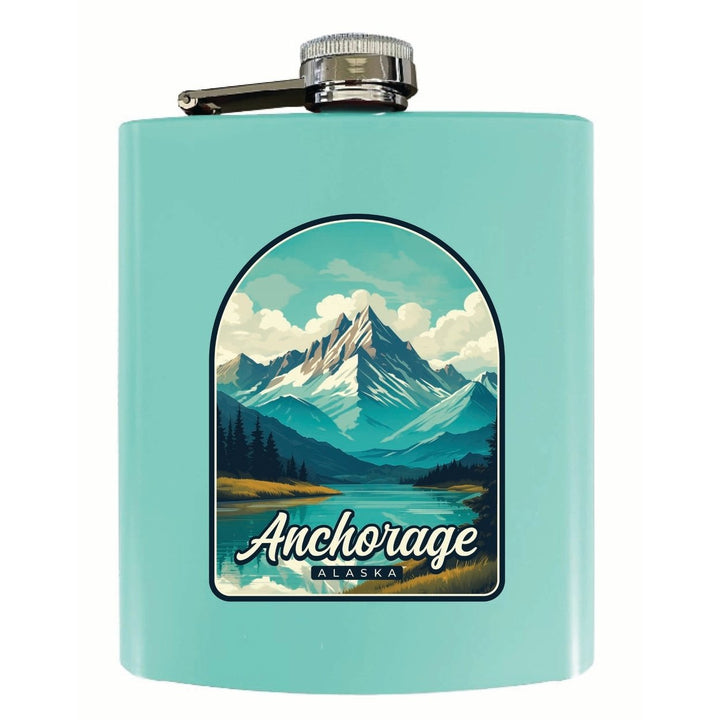 Anchorage Alaska Lake Mountain Design Souvenir 7 oz Steel Flask Matte Finish Image 1