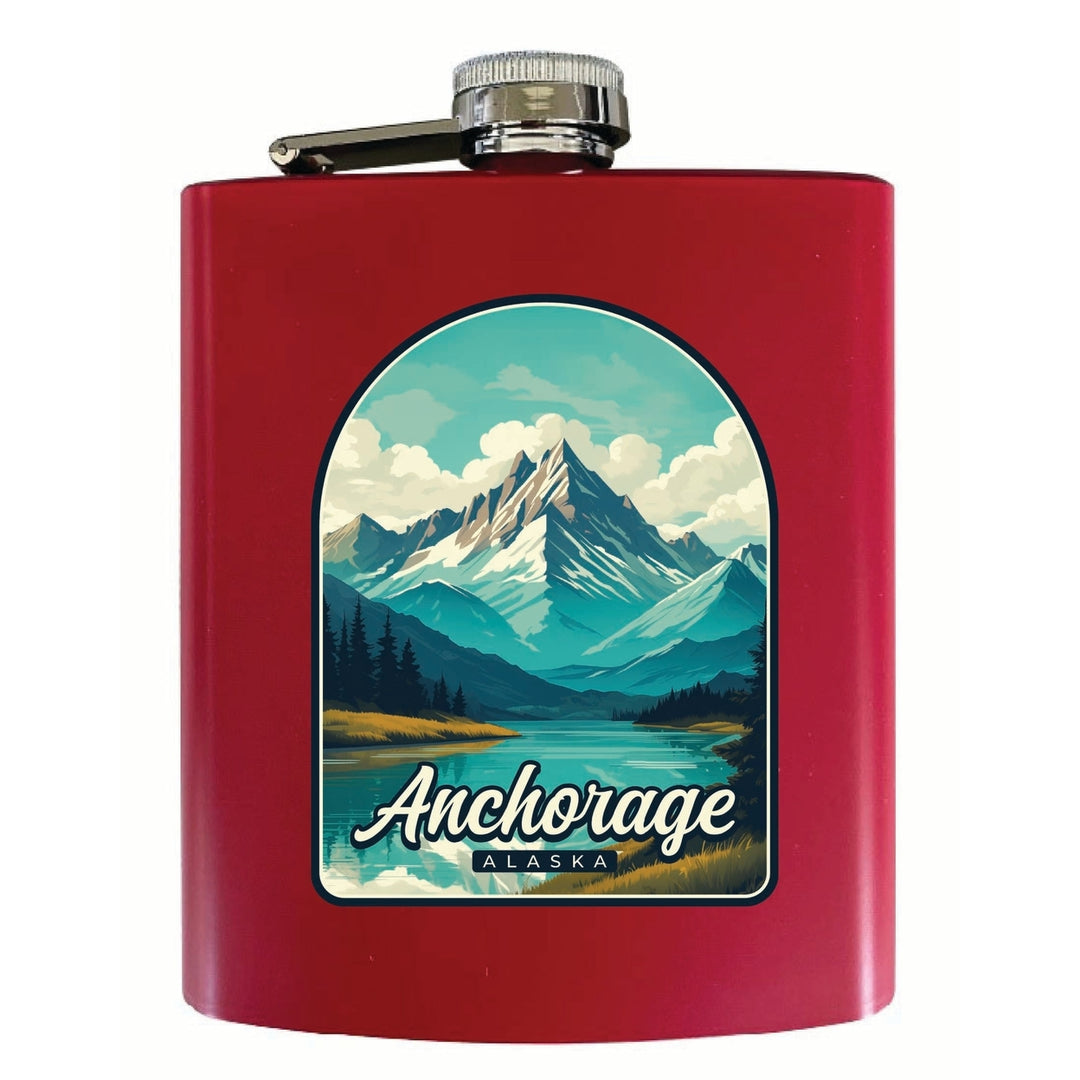 Anchorage Alaska Lake Mountain Design Souvenir 7 oz Steel Flask Matte Finish Image 3