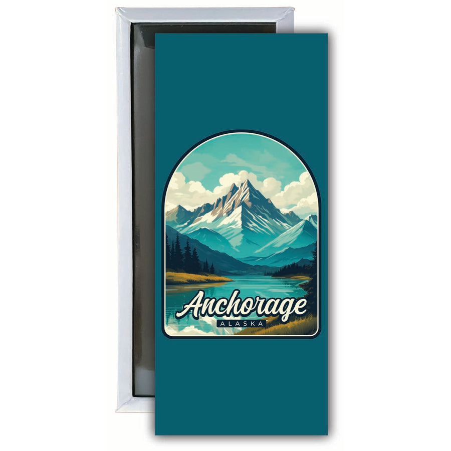 Anchorage Alaska Lake Mountain Design Souvenir Fridge Magnet 4.75 x 2 Inch Image 1