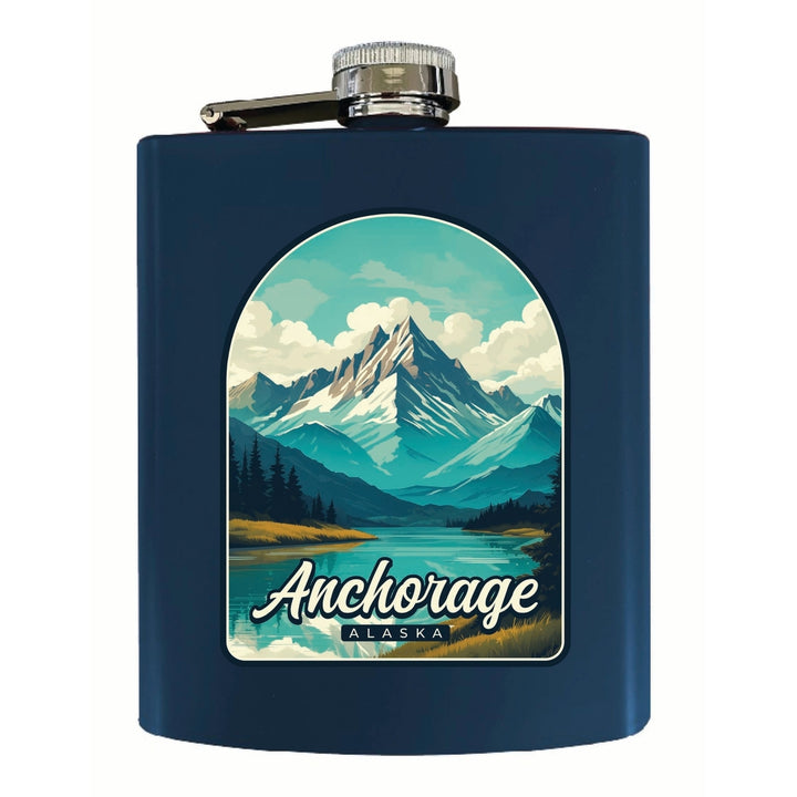 Anchorage Alaska Lake Mountain Design Souvenir 7 oz Steel Flask Matte Finish Image 4