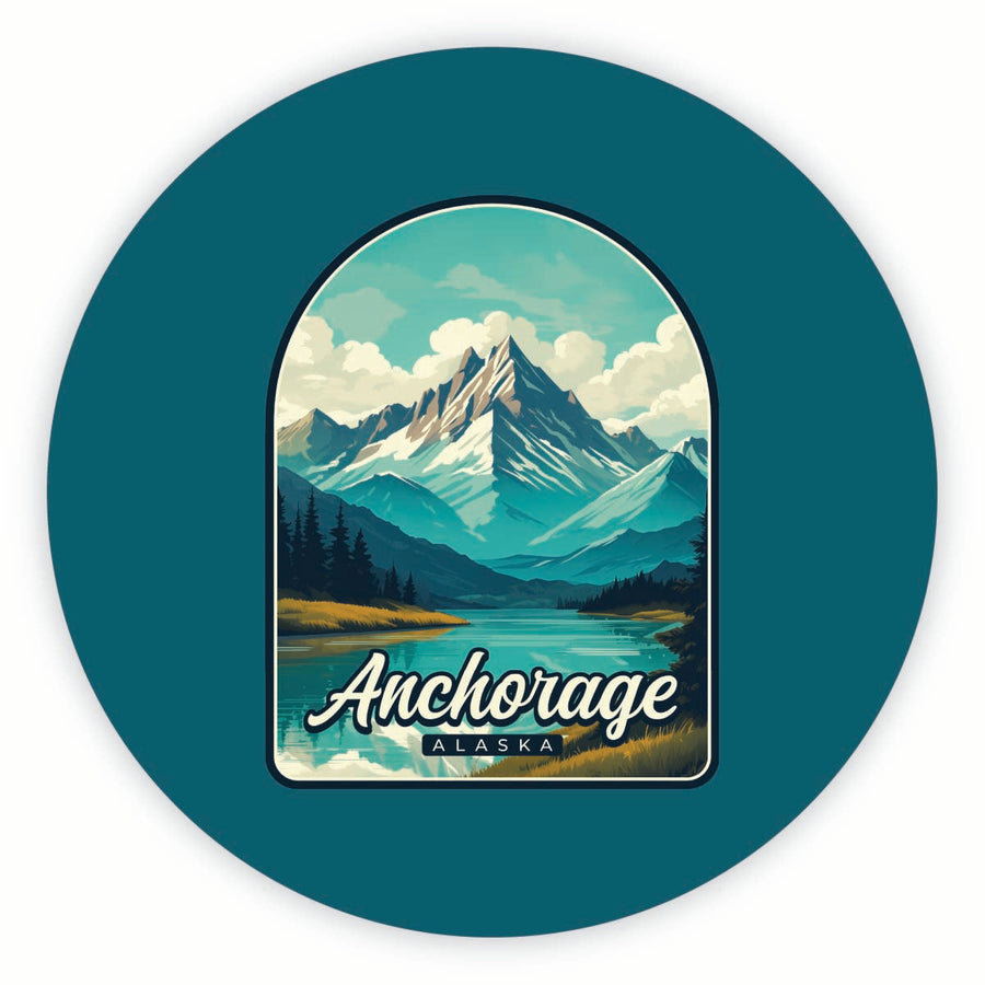 Anchorage Alaska Lake Mountain Design Souvenir Round Fridge Magnet Image 1