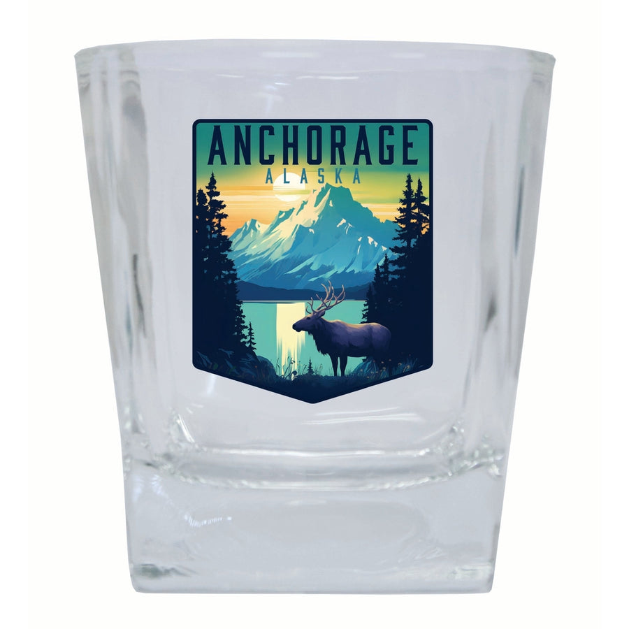 Anchorage Alaska Moose and Mountains Design Souvenir 10 oz Whiskey Glass Rocks Glass Image 1