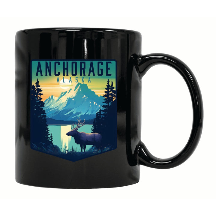 Anchorage Alaska Moose and Mountains Design Souvenir 12 oz Ceramic Coffee Mug Image 1