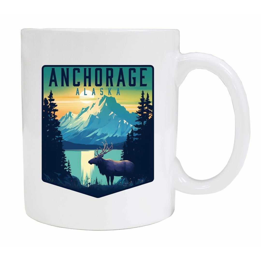 Anchorage Alaska Moose and Mountains Design Souvenir 12 oz Ceramic Coffee Mug Image 2