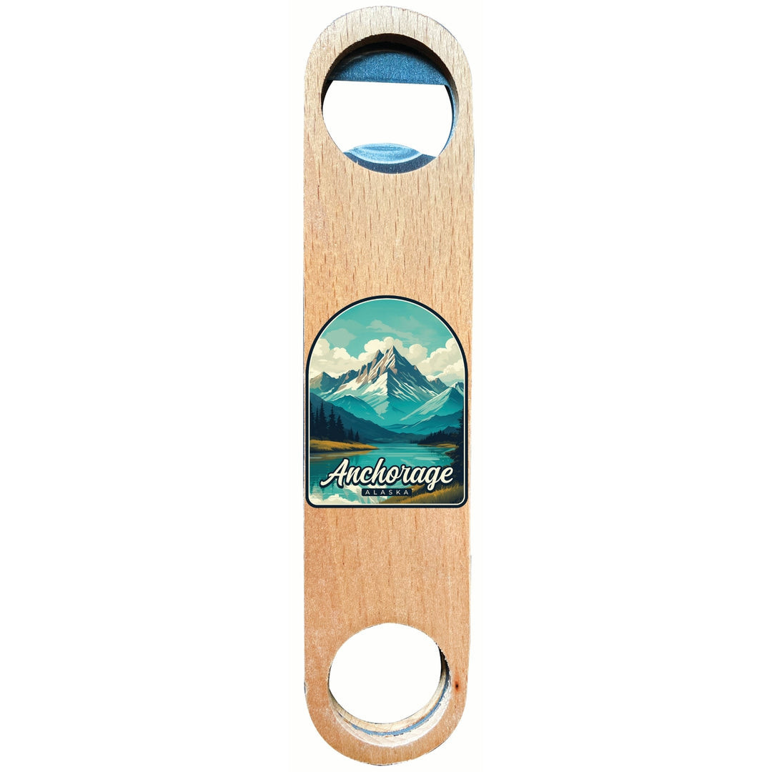 Anchorage Alaska Lake Mountain Design Souvenir Wooden Bottle Opener Image 1