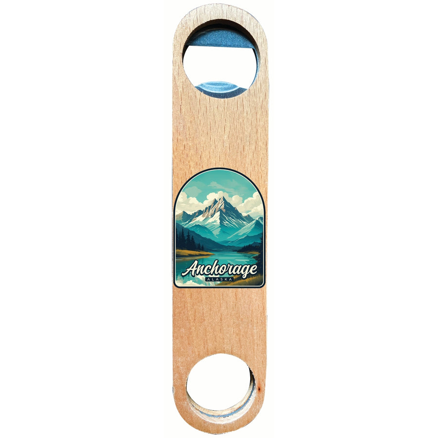 Anchorage Alaska Lake Mountain Design Souvenir Wooden Bottle Opener Image 1