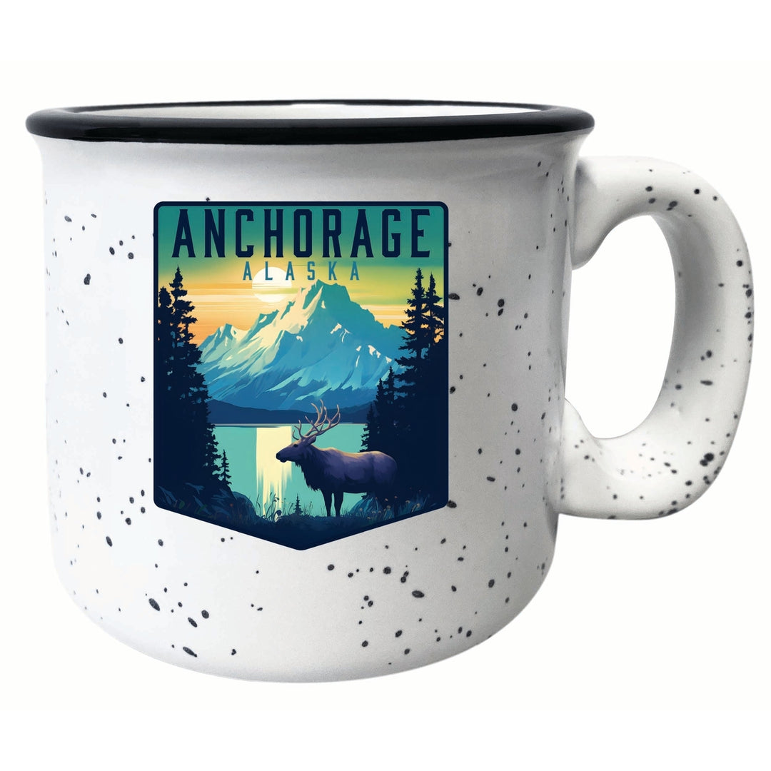 Anchorage Alaska Moose and Mountains Design Souvenir 16 oz Ceramic camping mug Image 1