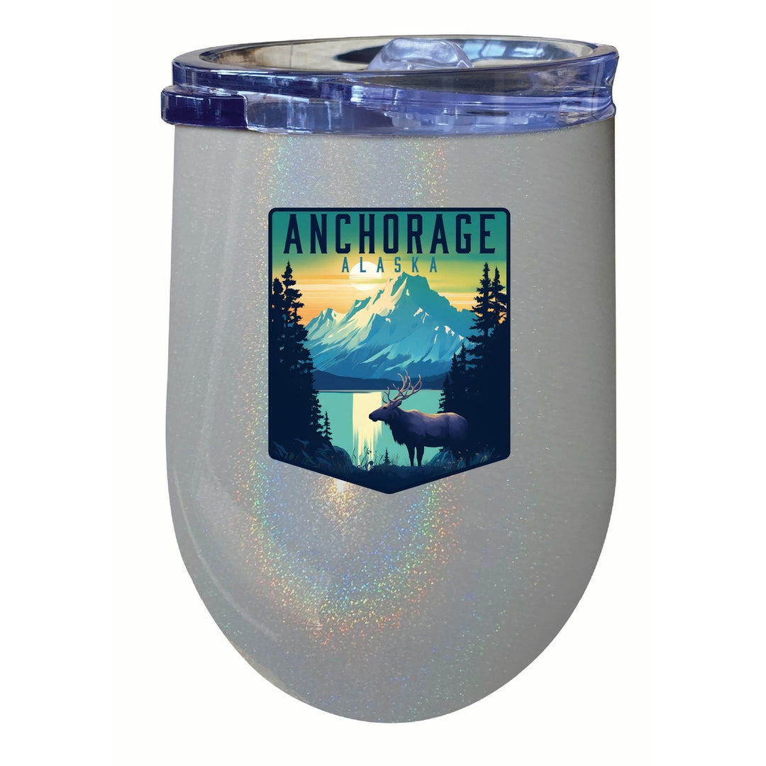 Anchorage Alaska Moose and Mountains Design Souvenir 12 oz Insulated Wine Stainless Steel Tumbler Image 3