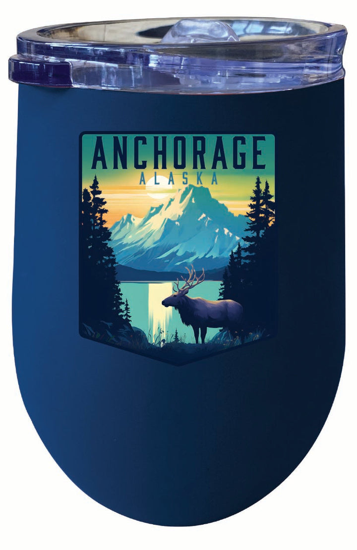 Anchorage Alaska Moose and Mountains Design Souvenir 12 oz Insulated Wine Stainless Steel Tumbler Image 4