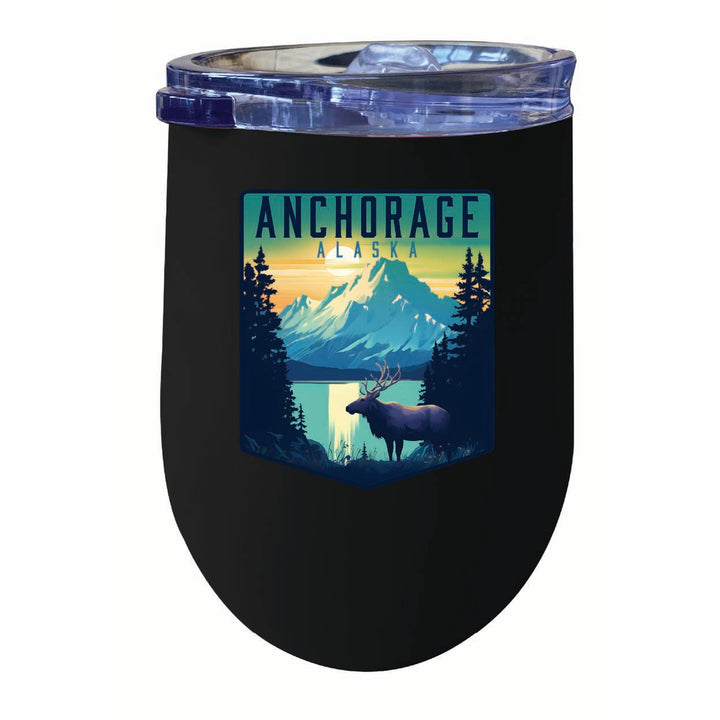 Anchorage Alaska Moose and Mountains Design Souvenir 12 oz Insulated Wine Stainless Steel Tumbler Image 6